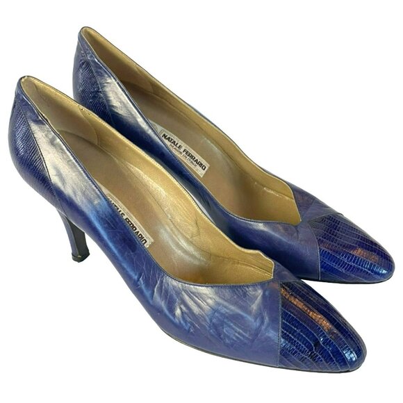 Natale Ferrario Shoes - Vintage Natale Ferrario Heels Purple Embossed Leather Snakeskin Size 39 1/2Italy